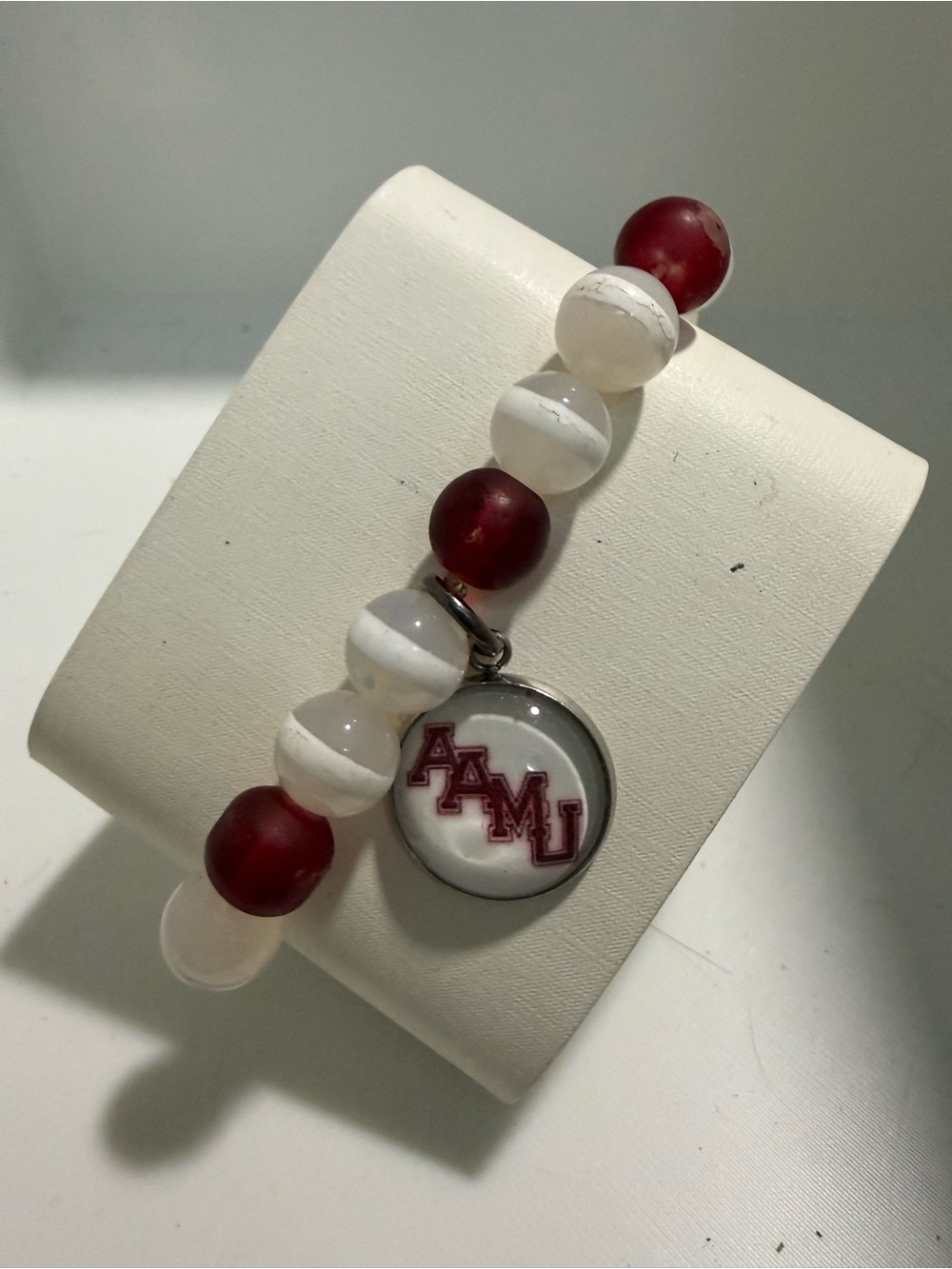 AAMU Beaded Charm Bracelet in Maroon & White